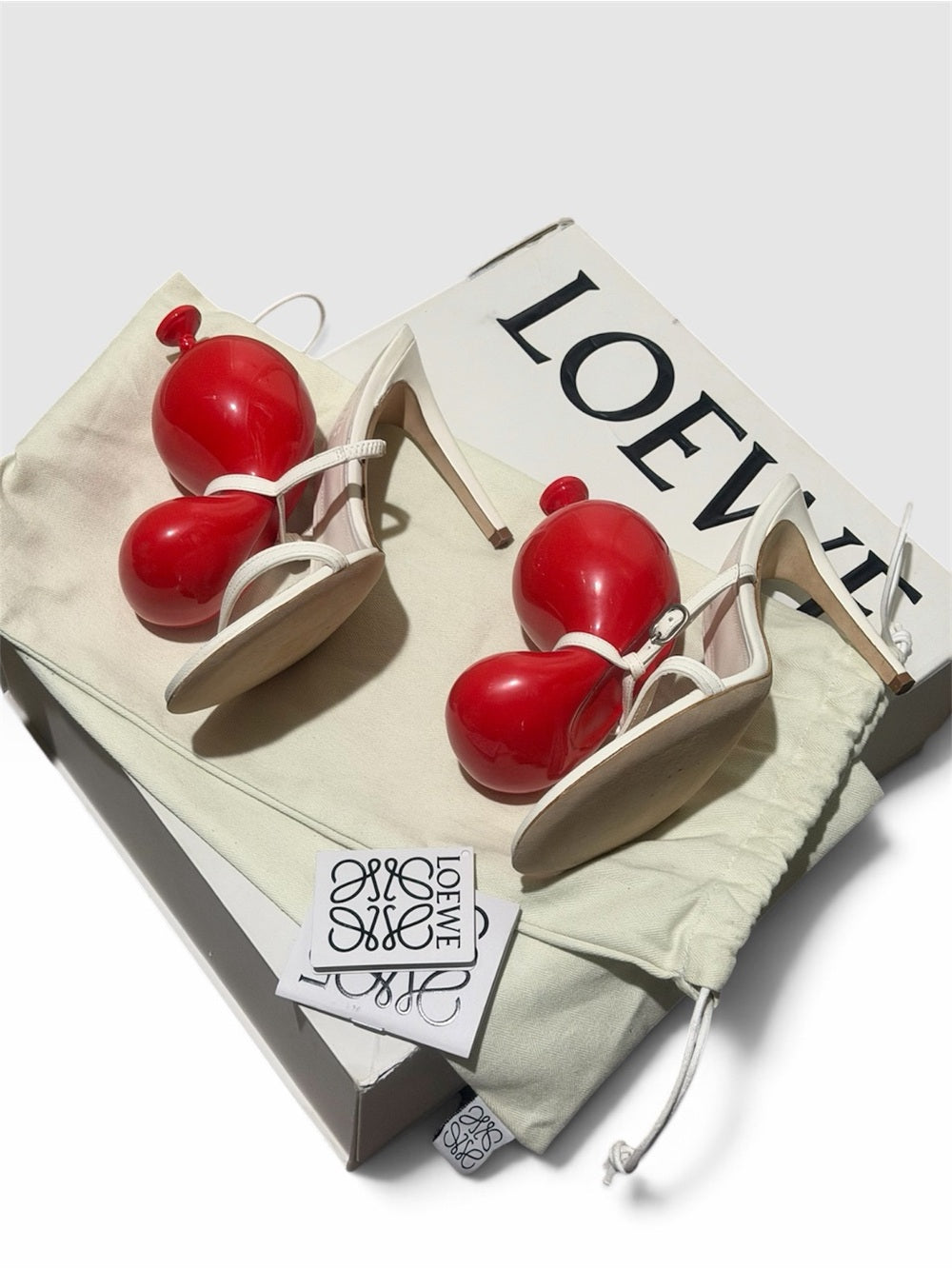 LOEWE BALLOON LAMBSKIN 100MM SLIDE SANDALS IN WHITE RED SIZE - EU 37