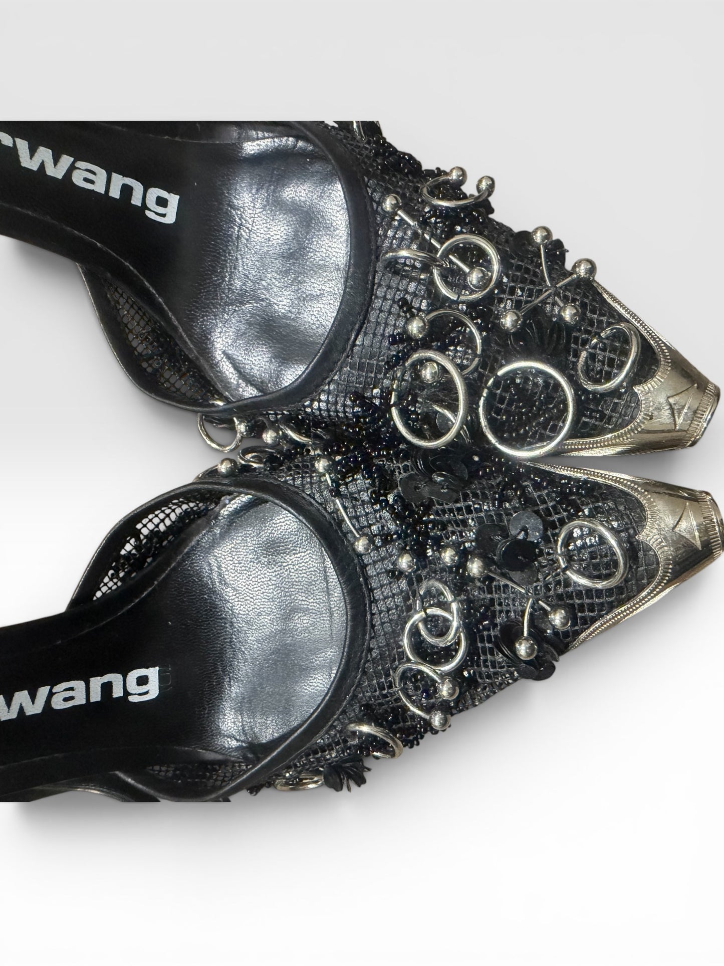 Alexander Wang Selena Pierced Mesh Lace Embroidered D'orsay Pump - EU 37.5