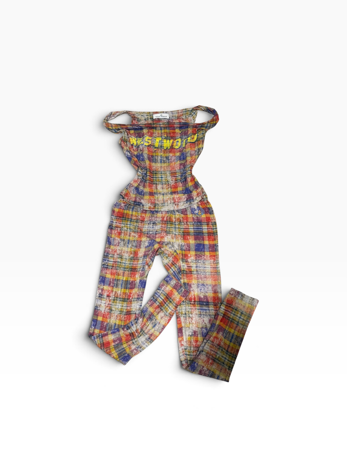 VIVIENNE WESTWOOD DISTRESSED TARTAN ANNA TOP & LEGGING SET SIZE MEDIUM PRELOVED