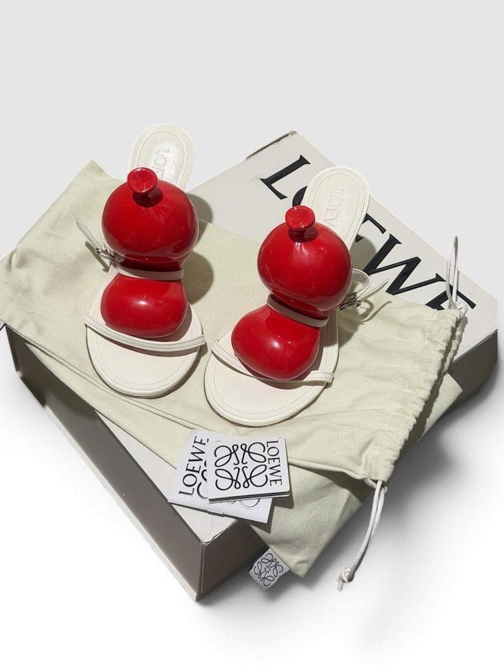 LOEWE BALLOON LAMBSKIN 100MM SLIDE SANDALS IN WHITE RED SIZE - EU 37